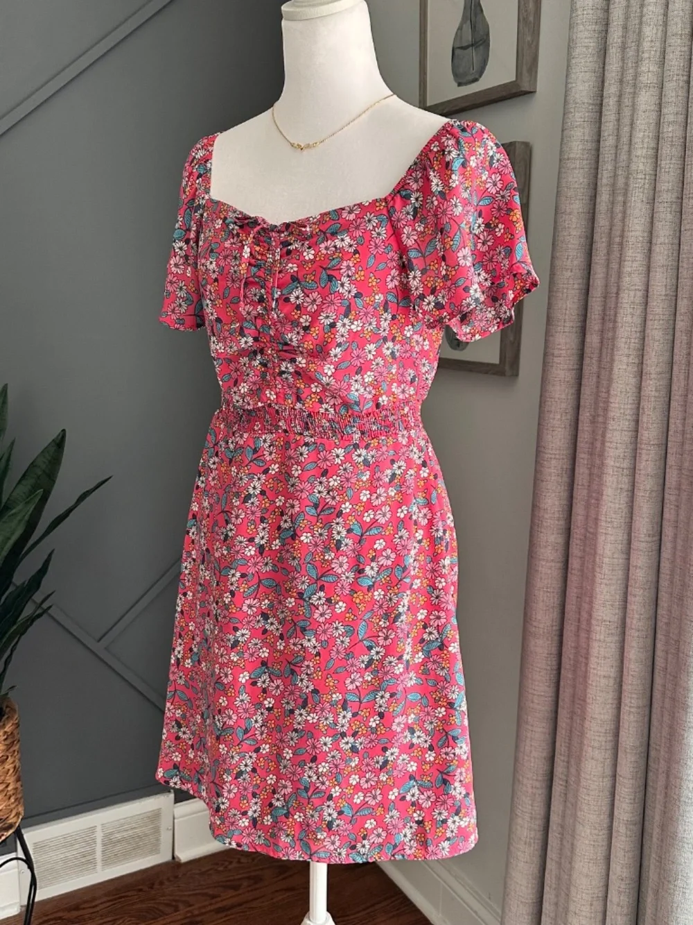 TRIXXI Pink Floral Babydoll with ruffle sleeves NWT